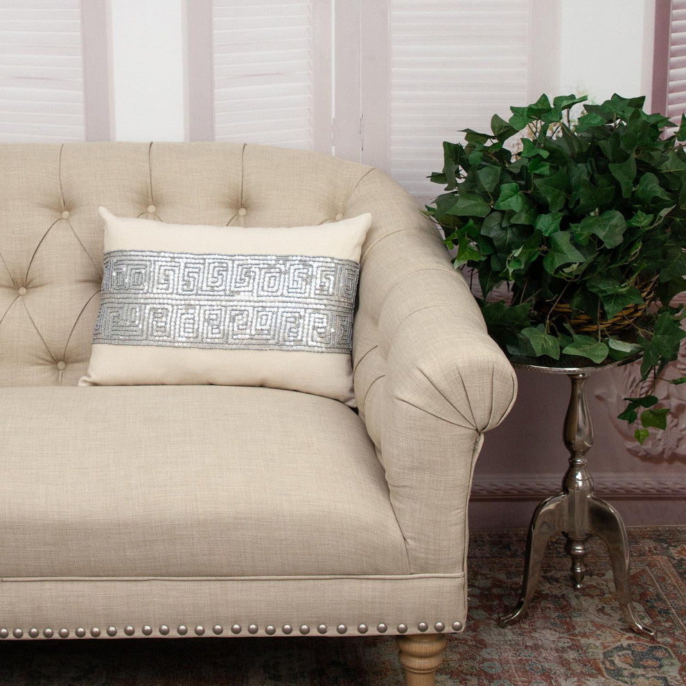 Parkland Collection Misty Beige Throw Pillow, Rectangle, Beige/Silver
