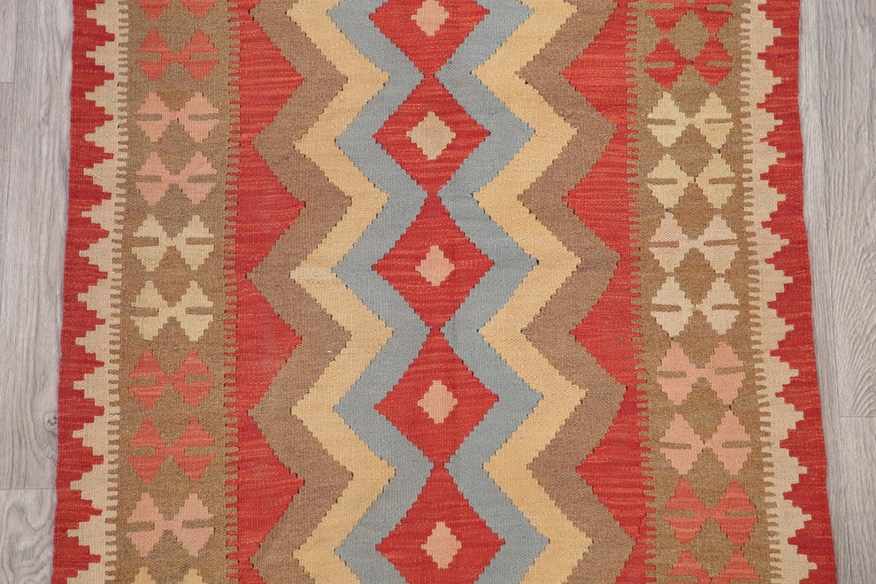 Kilim Pure Wool Turkish Oriental Traditional Flat-Woven Runner Rug, 6'7"X3'4"