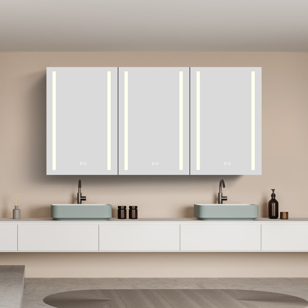 60"x30" Surface Mount Frameless Aluminum LED Medicine Cabinet With Anti-Fogger