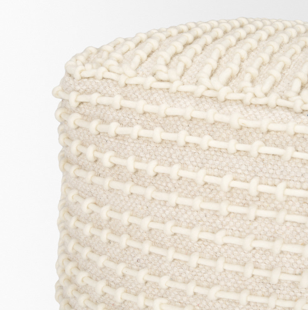 Sakaye Beige With Cream Stitched Patterned Pouf