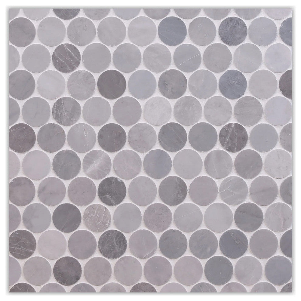 Mountain Gray Honed Penny Round Marble Mosaic