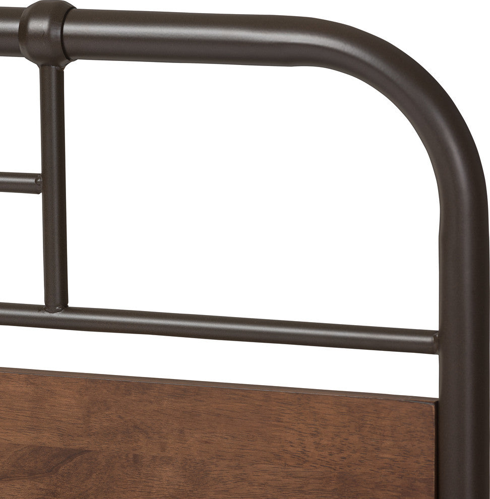 Monoco Industrial Black Finished Metal Coco Brown Wood Queen Size Platform Bed