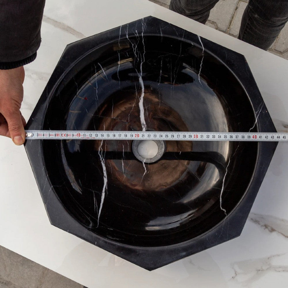 Toros Black Marble Octagon Vessel Sink Bowl Polished (D)16" (H)5"