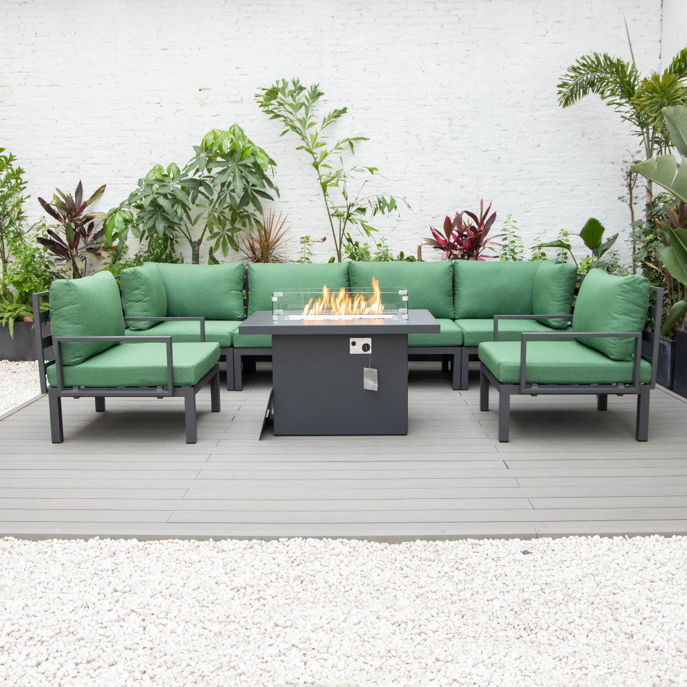 LeisureMod HSFBL-7G Hamilton 7-Pcs Conversation Set Fire Pit Table&Cushions