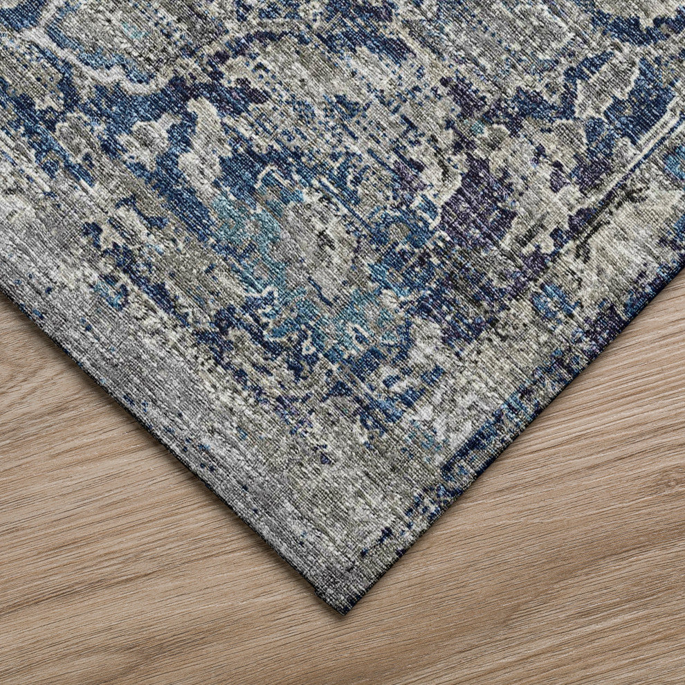 Indoor/Outdoor Marbella MB2 Navy Machine Washable 10' x 10' Round Rug