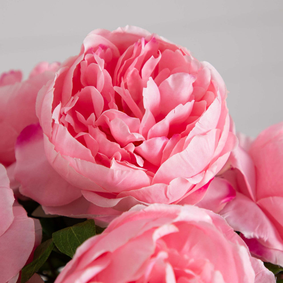 16in. Artificial Peony Arrangement, Glass Vase