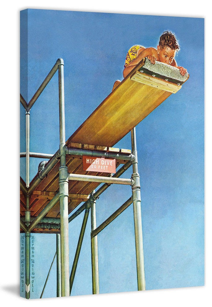 "Boy on High Dive" Painting Print on Canvas by Norman Rockwell