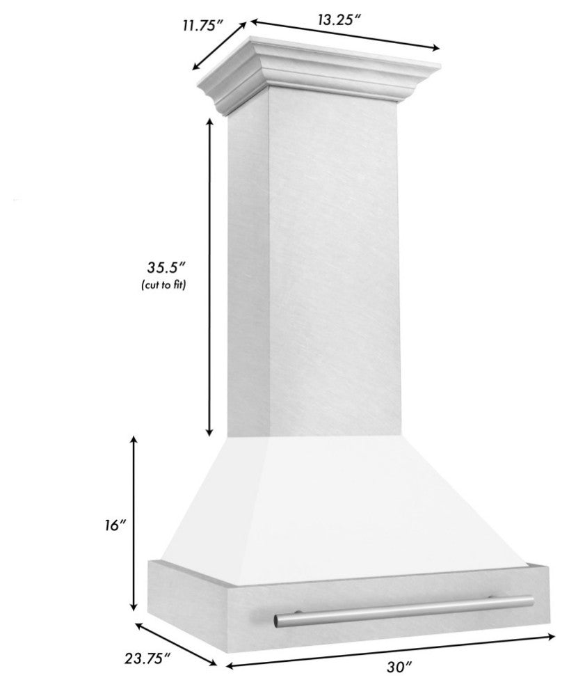 ZLINE 30 In. Wall Mount Hood, DuraSnow With White Matte Shell, 8654SNX-WM-30