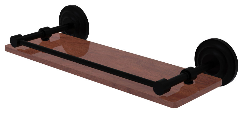 Que New 16" Solid Wood Shelf with Gallery Rail, Matte Black