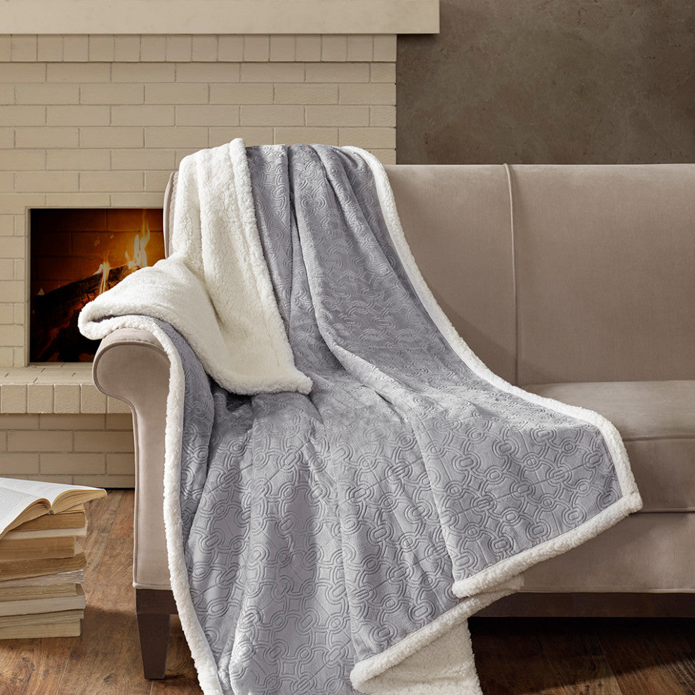 Madison Park Elma Oversized Textured Plush Throw 60x70", Tan