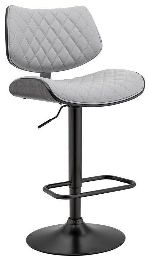 Leland Adjustable Gray Faux Leather and Black Finish Bar Stool