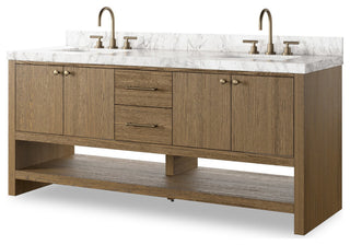 Anthem Double Vanity 72", Carrara Marble, Washed Natural, Brushed Brass