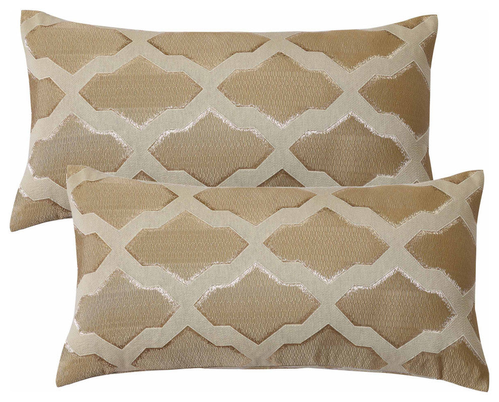 Safi Jacquard Lumbar 2 Pieces Pillow Shell Set, Taupe, 14"x26"