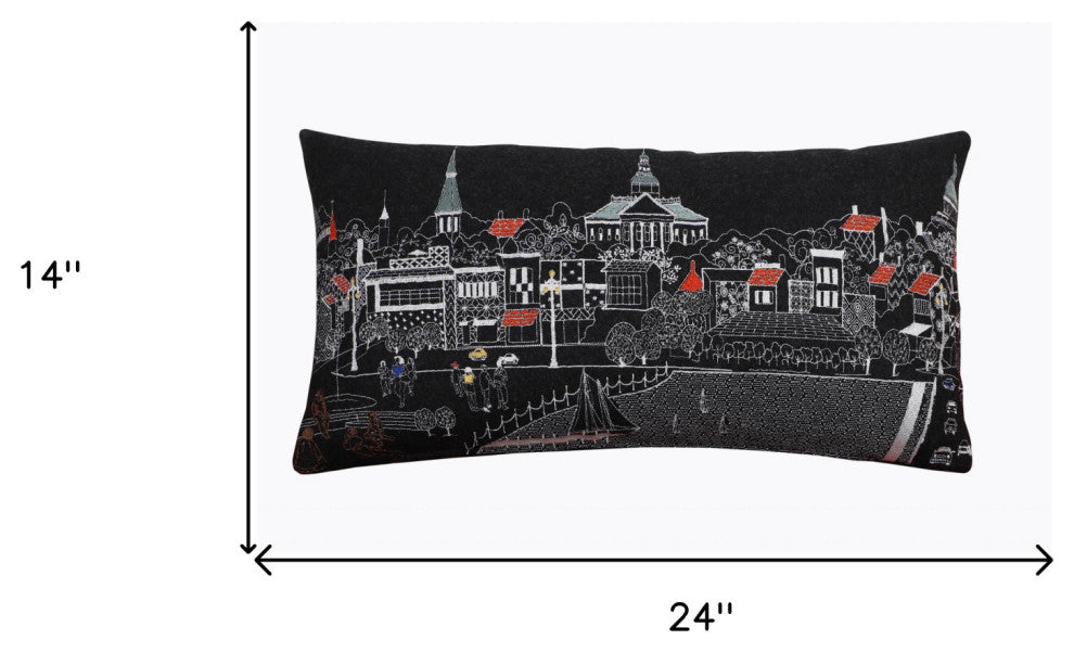 25" Black Annapolis Nighttime Skyline Lumbar Decorative Pillow