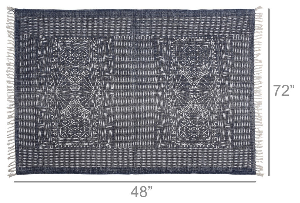 4" x 6" Blue and Ivory Batik Area Rug