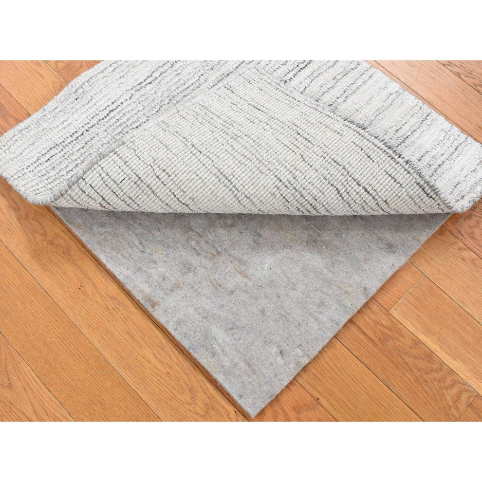 Ivory Modern Design Hand Loomed 100% Wool Fragment Mat Rug, 2'0"x2'0"