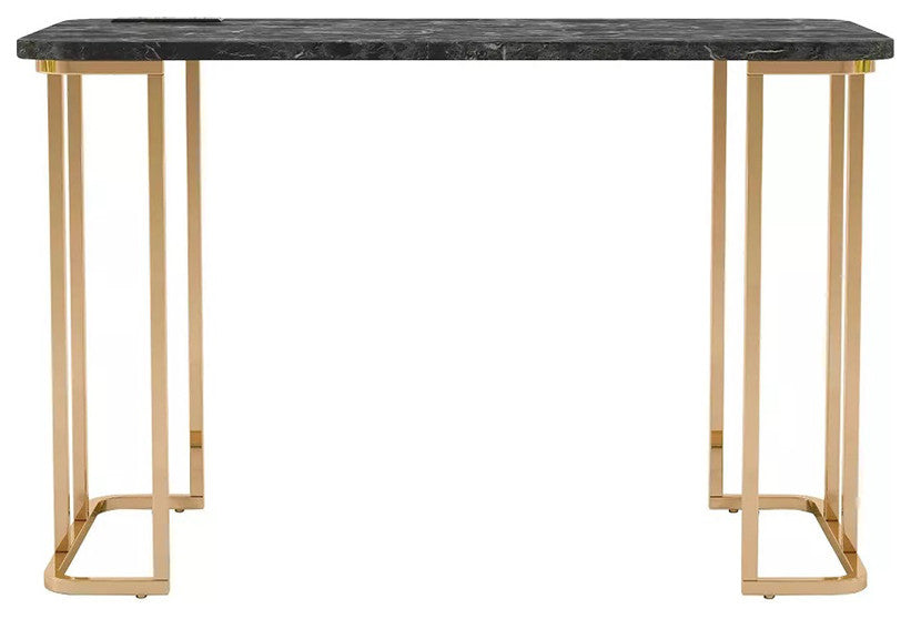 Faux Marble Top Writing Desk in Gold and Black