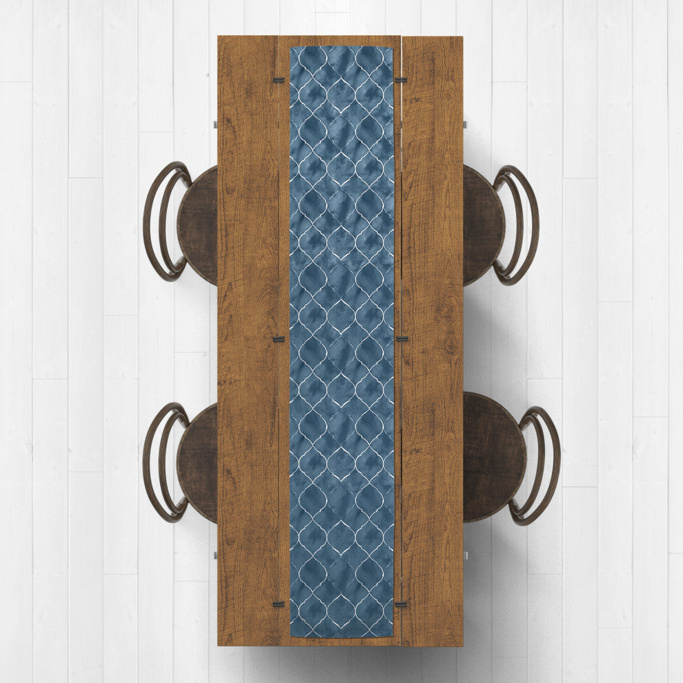 Blue Ogee Pattern 16x90 Cotton Twill Runner