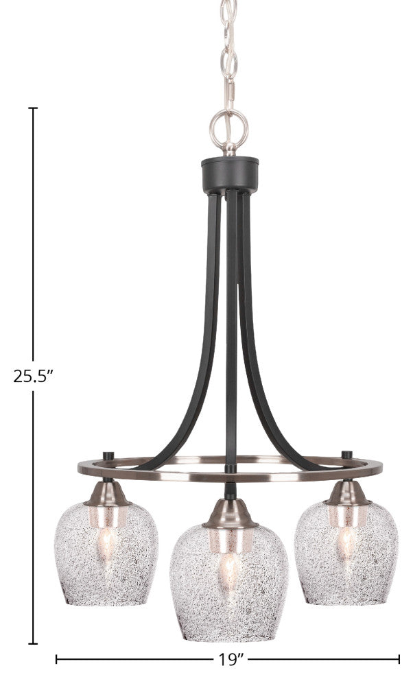 Paramount 3-Light Chandelier, Matte Black & Brushed Nickel, 6" Smoke Bubble