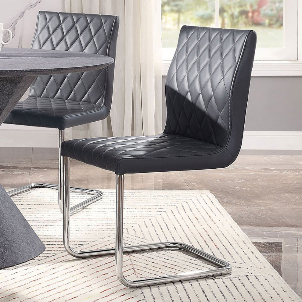 Set of 2 Gray PU Side Chair, Chrome Finish