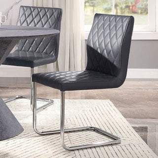 Set of 2 Gray PU Side Chair, Chrome Finish