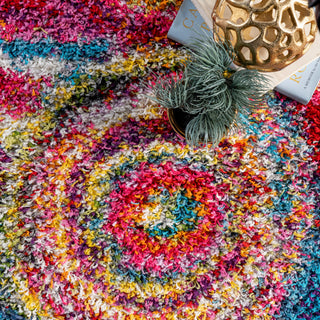 Nuloom Contemporary Abstract Circles Shag Rug, Multicolor 8'x10'