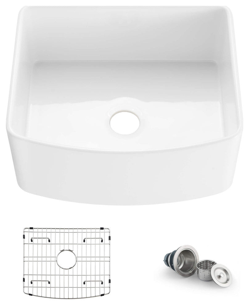Pure 24" Curved Apron Front Farmhouse Kitchen Fireclay Sink