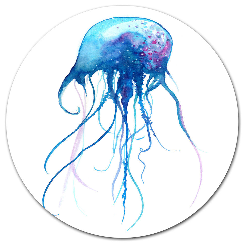 Light Blue Jellyfish Watercolor, Animal Disc Metal Wall Art, 23"