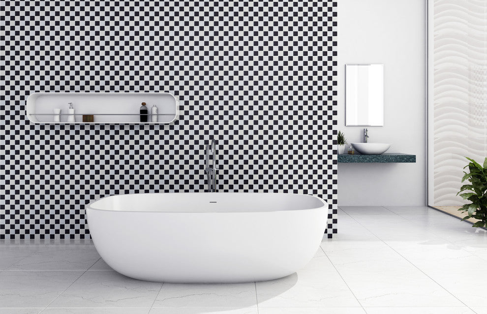 ADM Oval Freestanding Bathtub, Glossy White, 70.8"