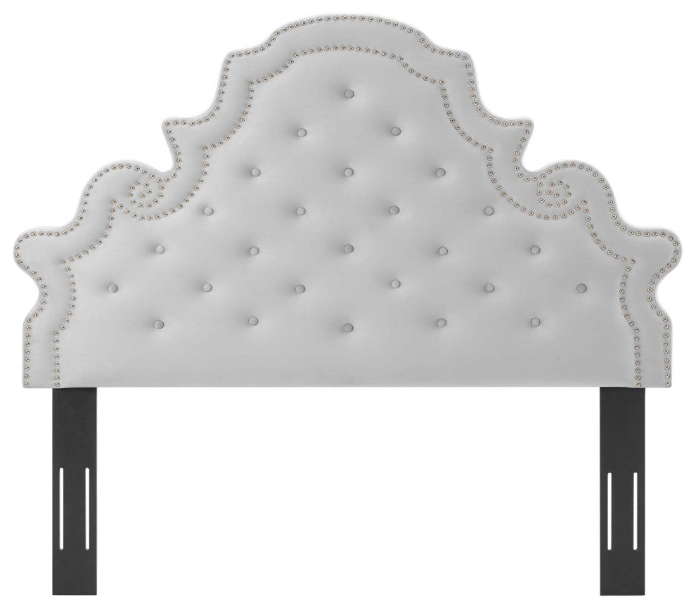 Tufted Headboard, Full Queen Size, Velvet, Light Gray, Modern Contemporary