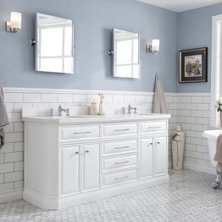72" Palace Quartz Carrara Pure White Vanity With Hardware, Faucets in Chrome
