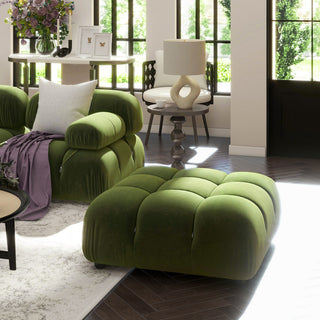 Marcel 36" Modular Tufted Square Cocktail Ottoman, Olive Green Performance Velvet