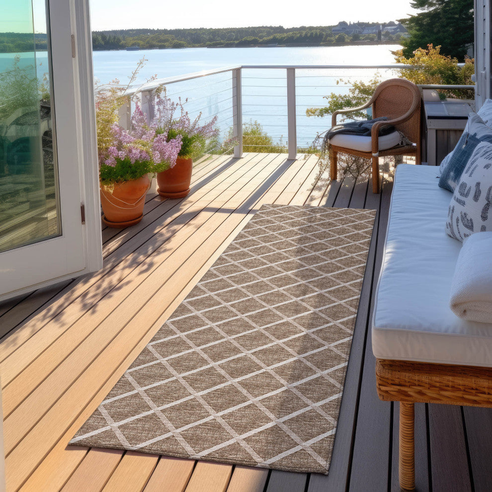 Indoor/Outdoor York YO1 Taupe Machine Washable 2'3" x 12' Rug