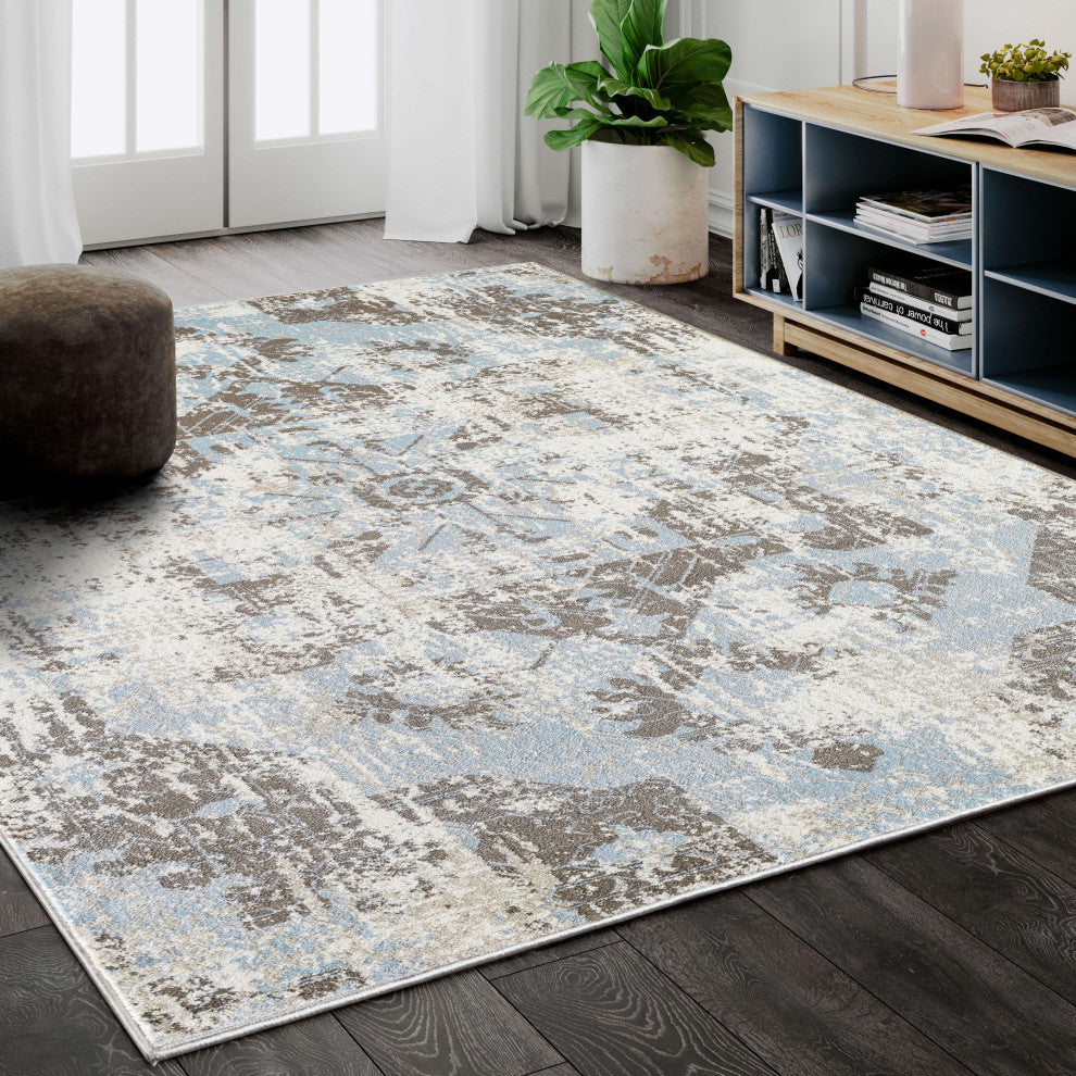 Abani Urbana URB130A Bohemian Distressed Silver and Light Blue Area Rug