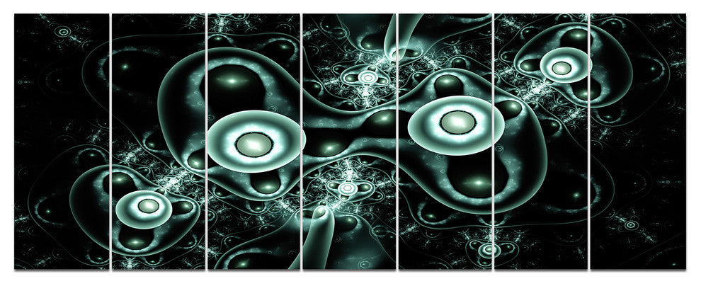 Blue on Black 3D Surreal Design, Abstract Canvas Art Print, 83"x32", 7 Panels