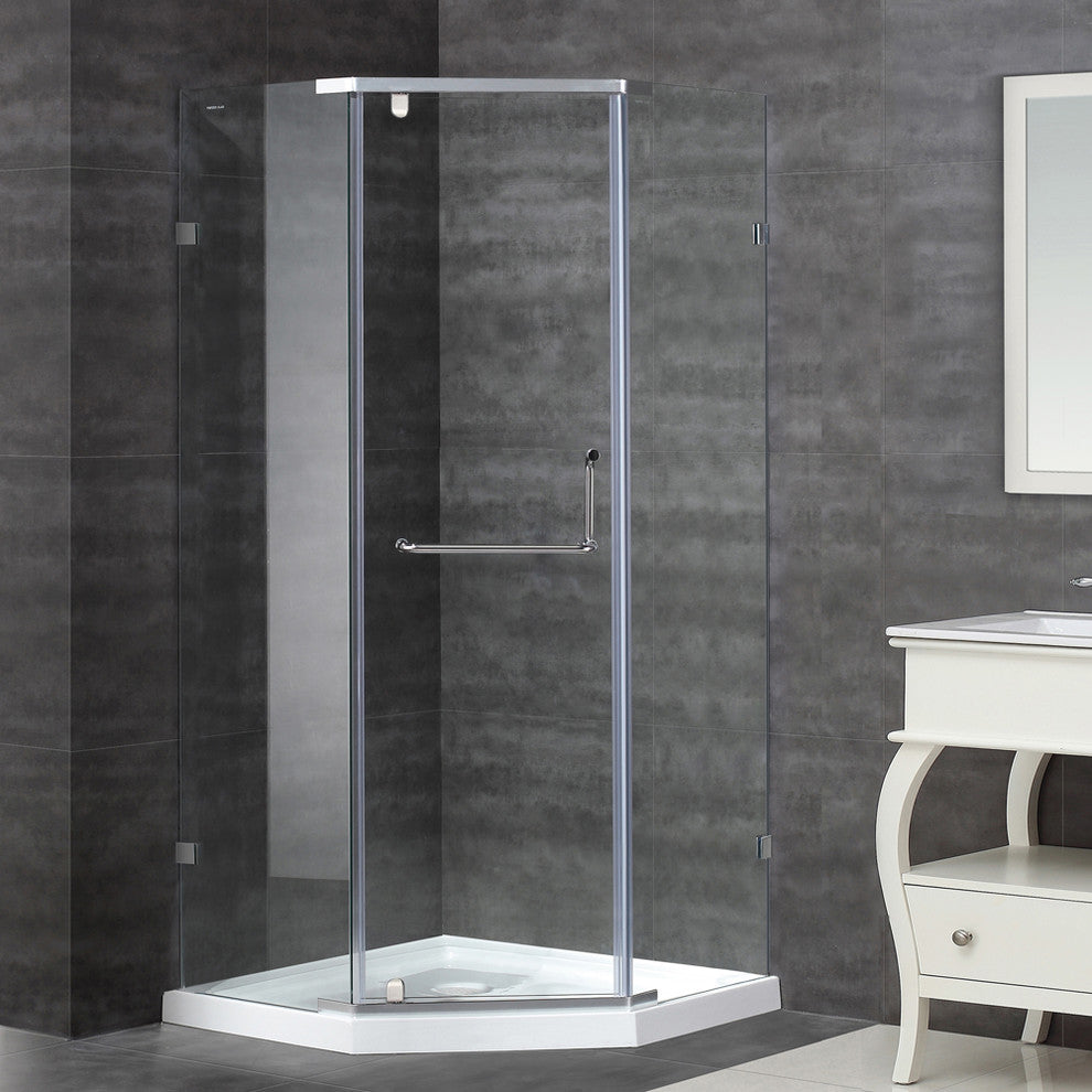 Aston 36"x36", Neo-Angle Semi-Frameless Shower, Stainless With Shower Base