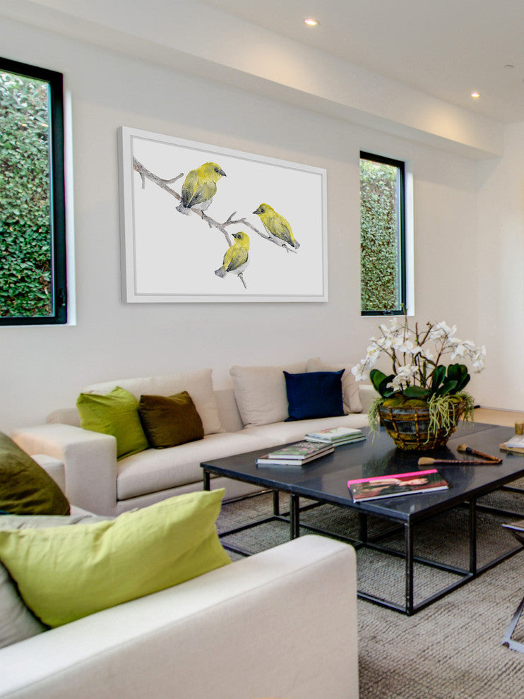 Marmont Hill, "Yellow Birds" by Thimble Sparrow Framed Painting Print, 30x20
