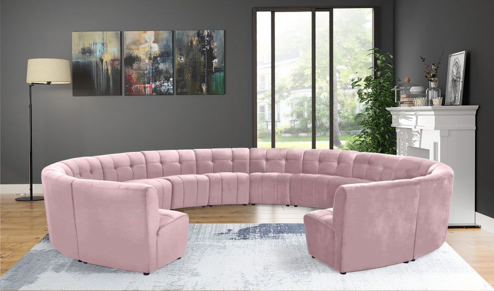 Limitless Velvet Upholstered 14-Piece Modular Sectional, Pink