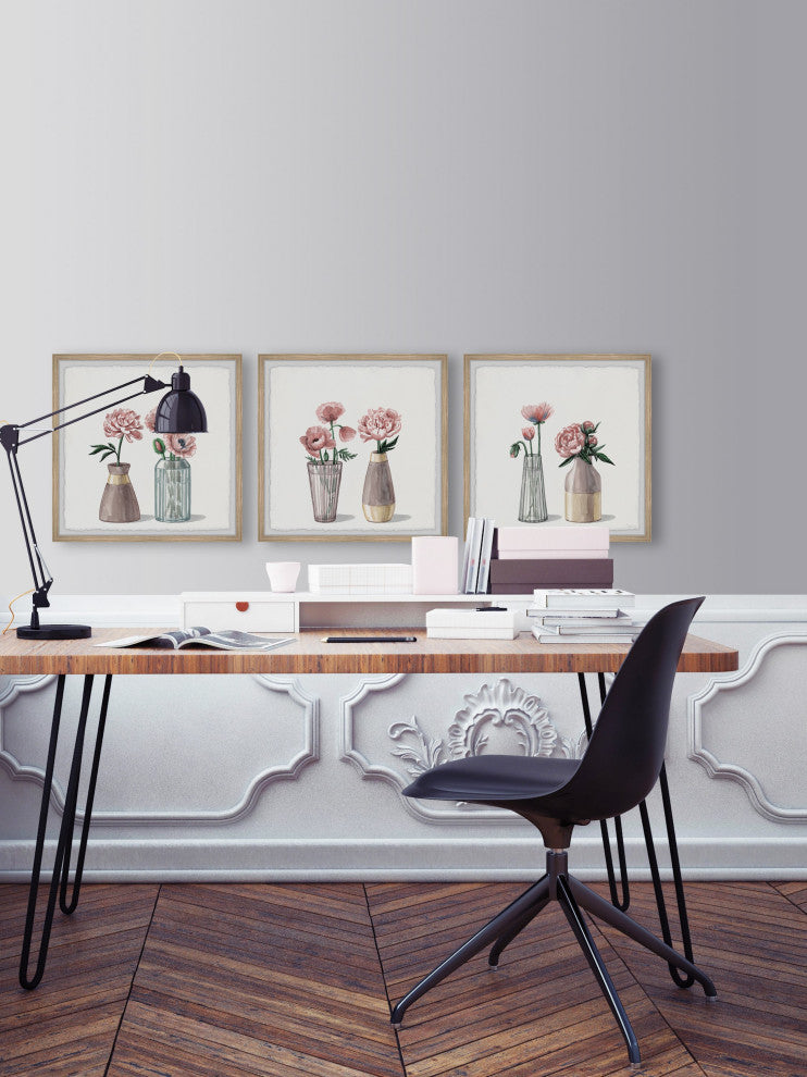 I Picked Peonies Triptych, Set of 3, 18x18 Panels