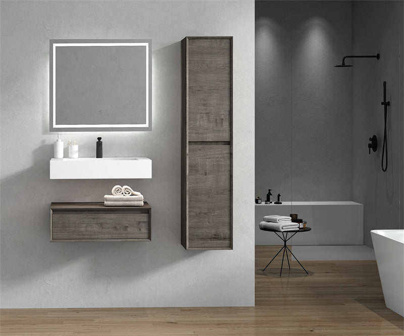 Alysa 30'' Floating Vanity, Acrylic Sink, Smoke Oak