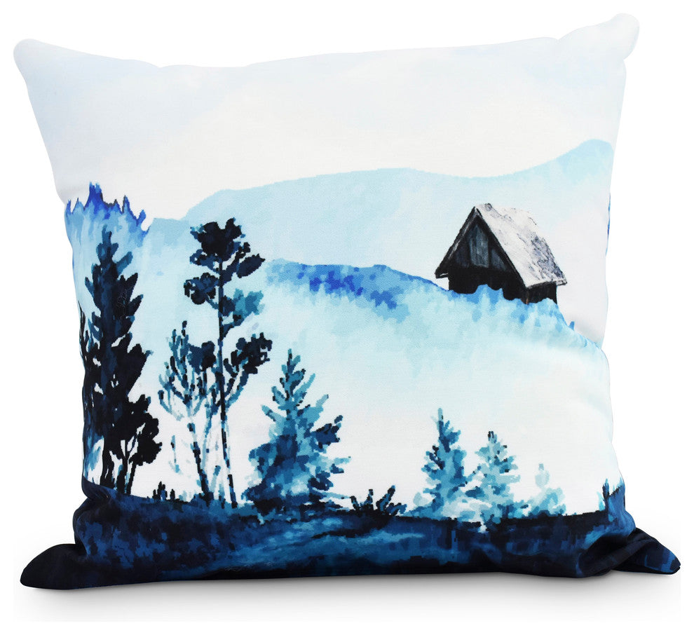 Over the Hills 20" Blue Holiday Print Decorative Throw Pillow