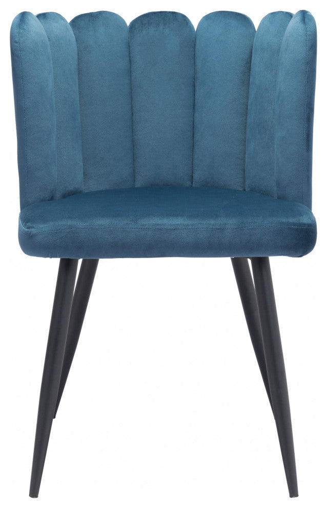 Set of Two Blue Velvet Glam Clam Dining Chairs