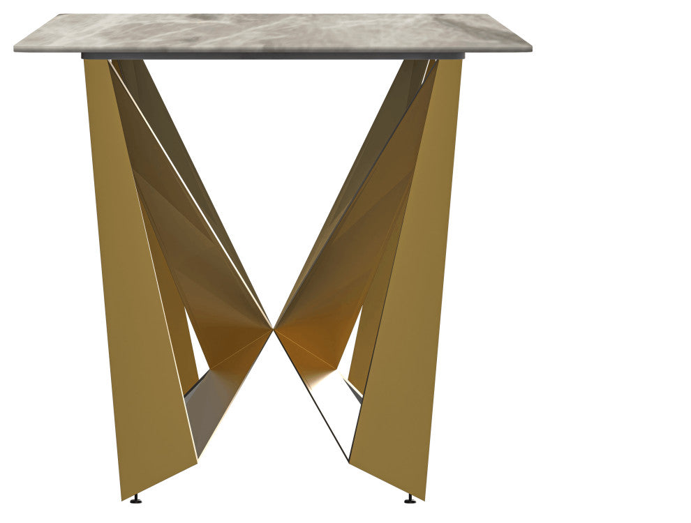 LeisureMod Nuvor Dining Table With Rectangular Top and Gold Steel Base, Deep Gray, 55 Inch