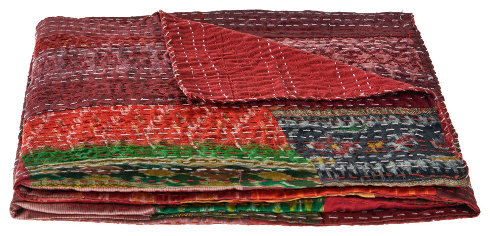 Hippy Vibes Silk and Cotton Kantha Throw Blanket