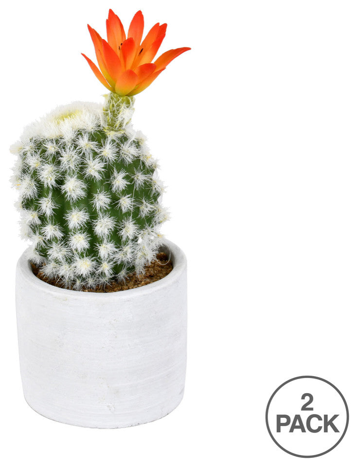 Vickerman Fh191809 9" Artificial Green Cactus In Cement Pot, Pack of 2