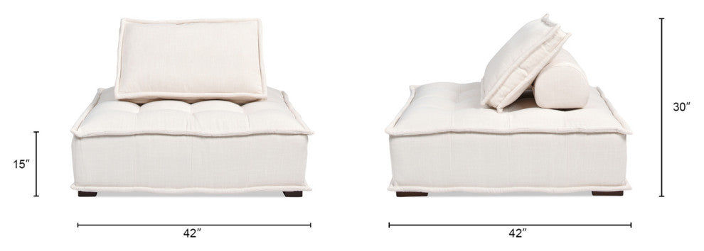 Arwen 42" Square Modular Pillow-Back Lounge Chair, Beige Linen