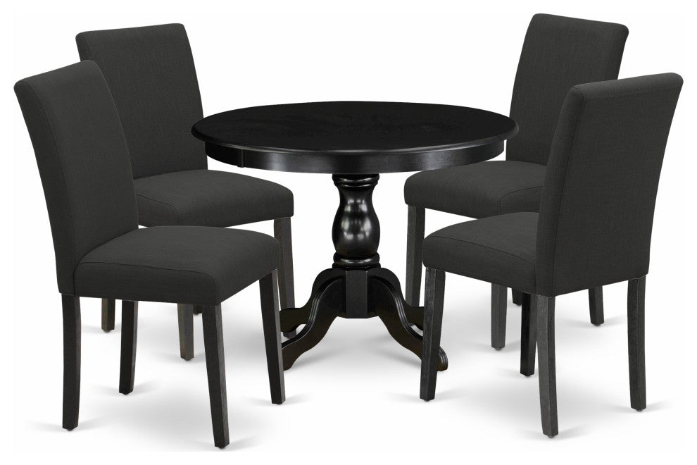 5 Pc Kitchen Set, Black Wood Table, 4 Black Chairs, Wire Brushed Black Finish