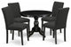 5 Pc Kitchen Set, Black Wood Table, 4 Black Chairs, Wire Brushed Black Finish