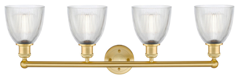 Castile 4-Light 33" Bath Vanity Light, Satin Gold Finish, Clear Shade