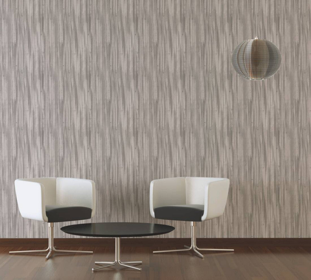 Loft Nature Textured Wallpaper Featuring Wooden Beam, Beige Gray, Sample